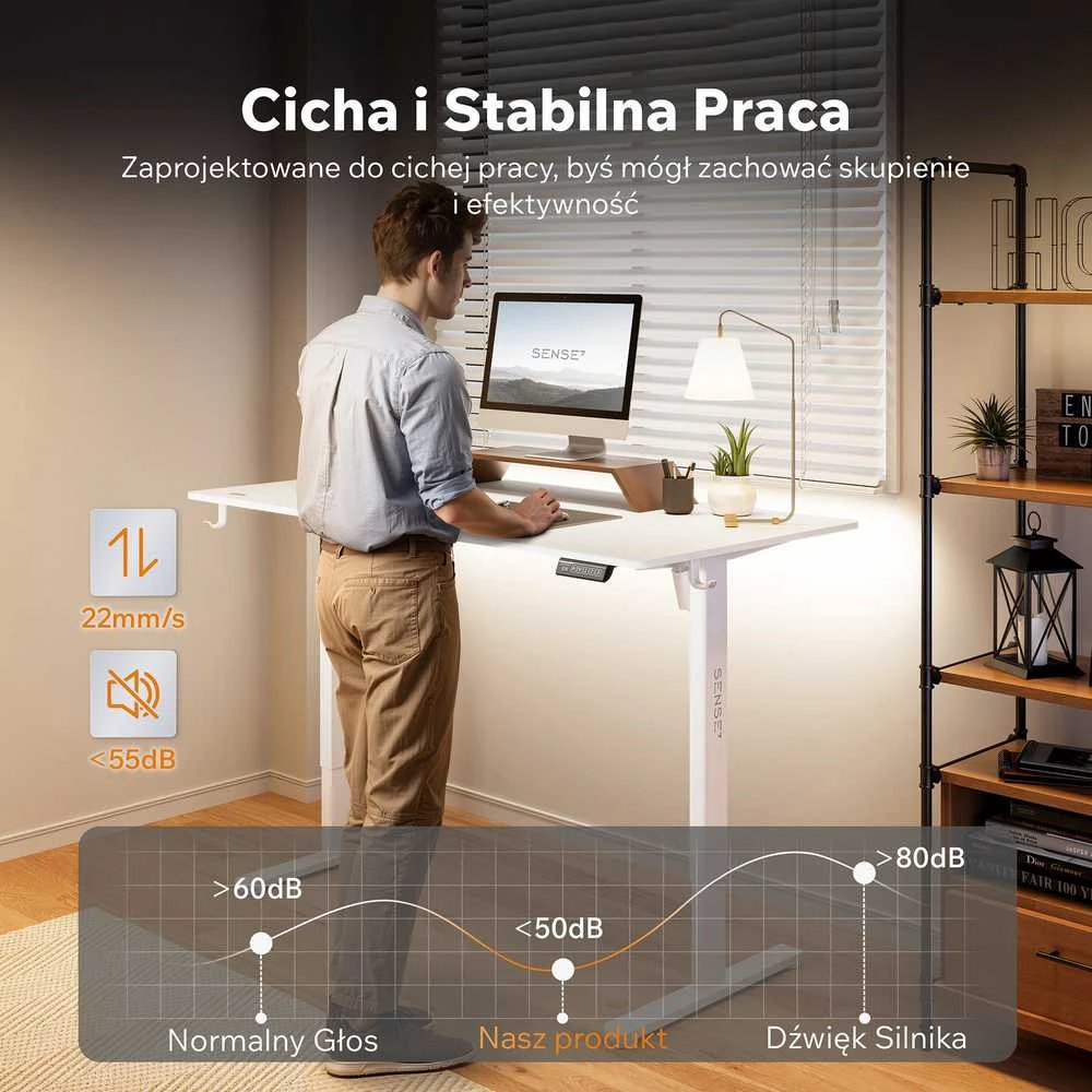 Rašomasis stalas SENSE7 NOJO LIGHT, baltos spalvos, 140×70 cm