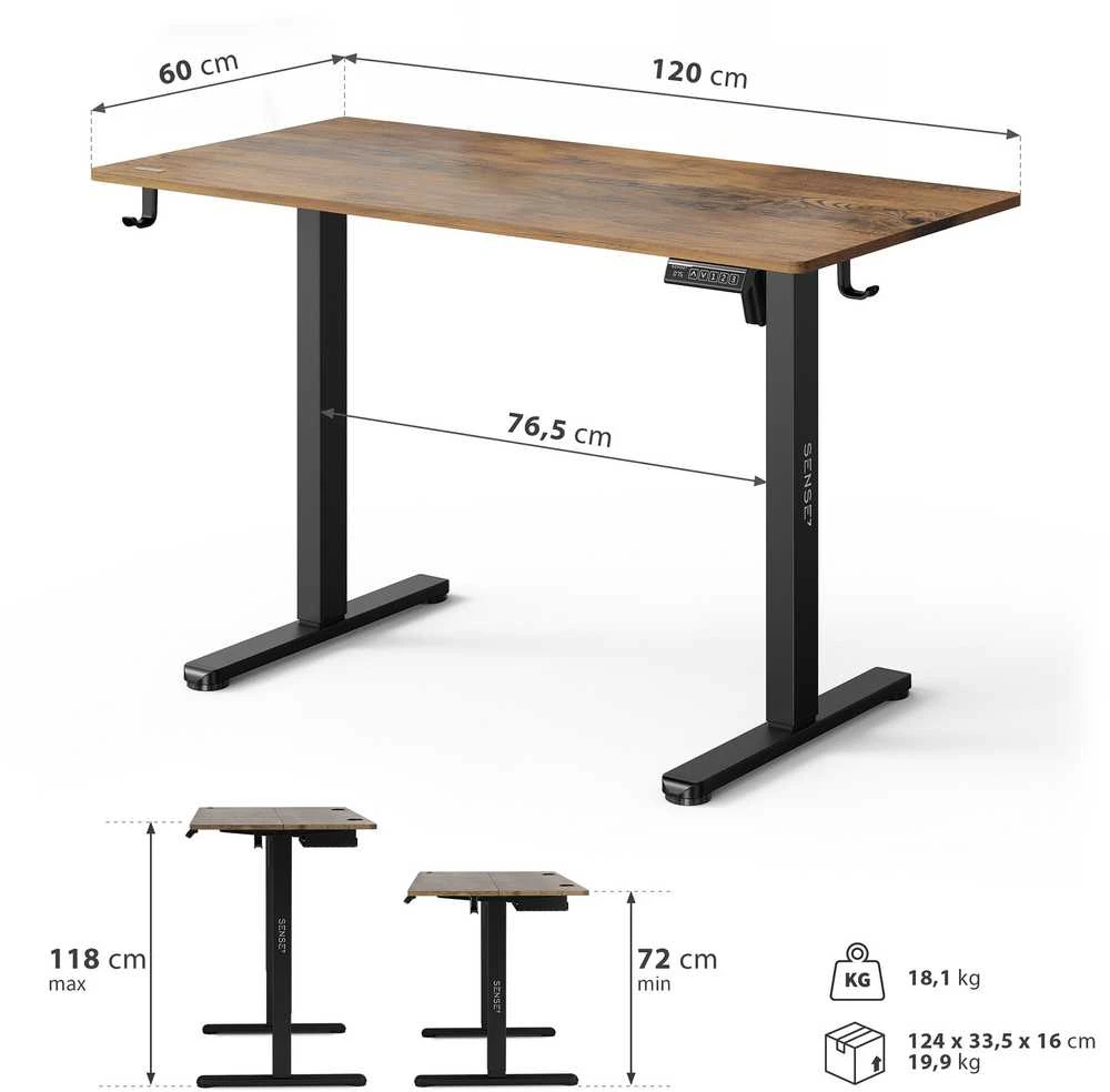 SENSE7 NOJO LIGHT stalas su techninių matmenų schema