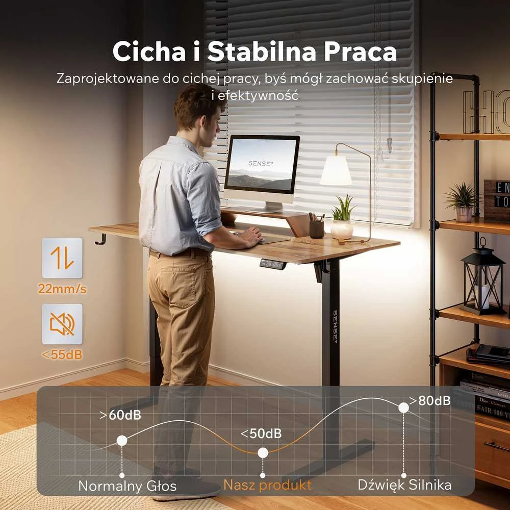 Rašomasis stalas SENSE7 NOJO LIGHT, tamsiai rudos ir juodos spalvos, 140×70 cm