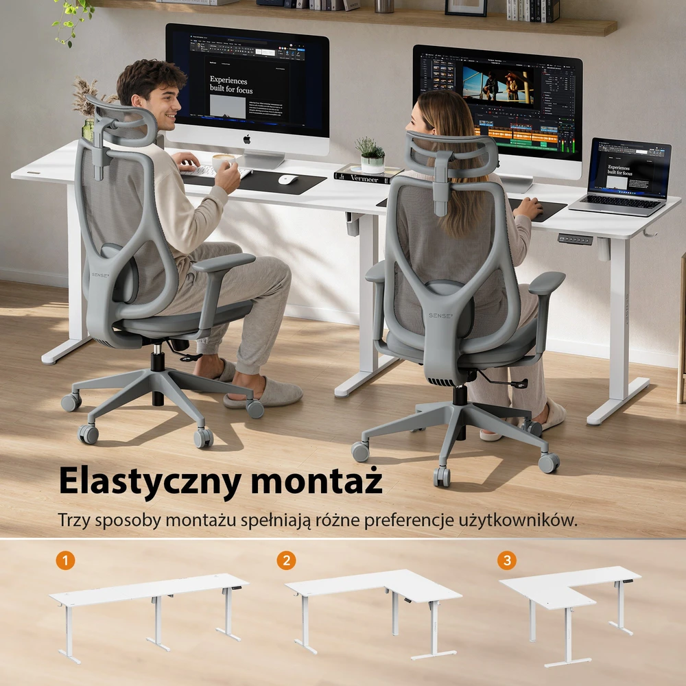 Biurko SENSE7 Nojo Light Corner Balta 160 cm x 140 cm Baltas