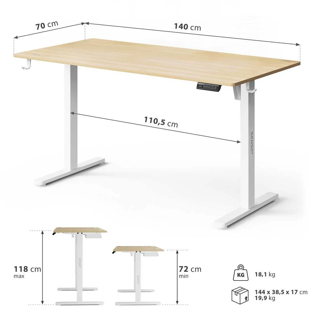 Rašomasis stalas SENSE7 NOJO LIGHT, šviesiai rudos ir baltos spalvos, 140×70 cm