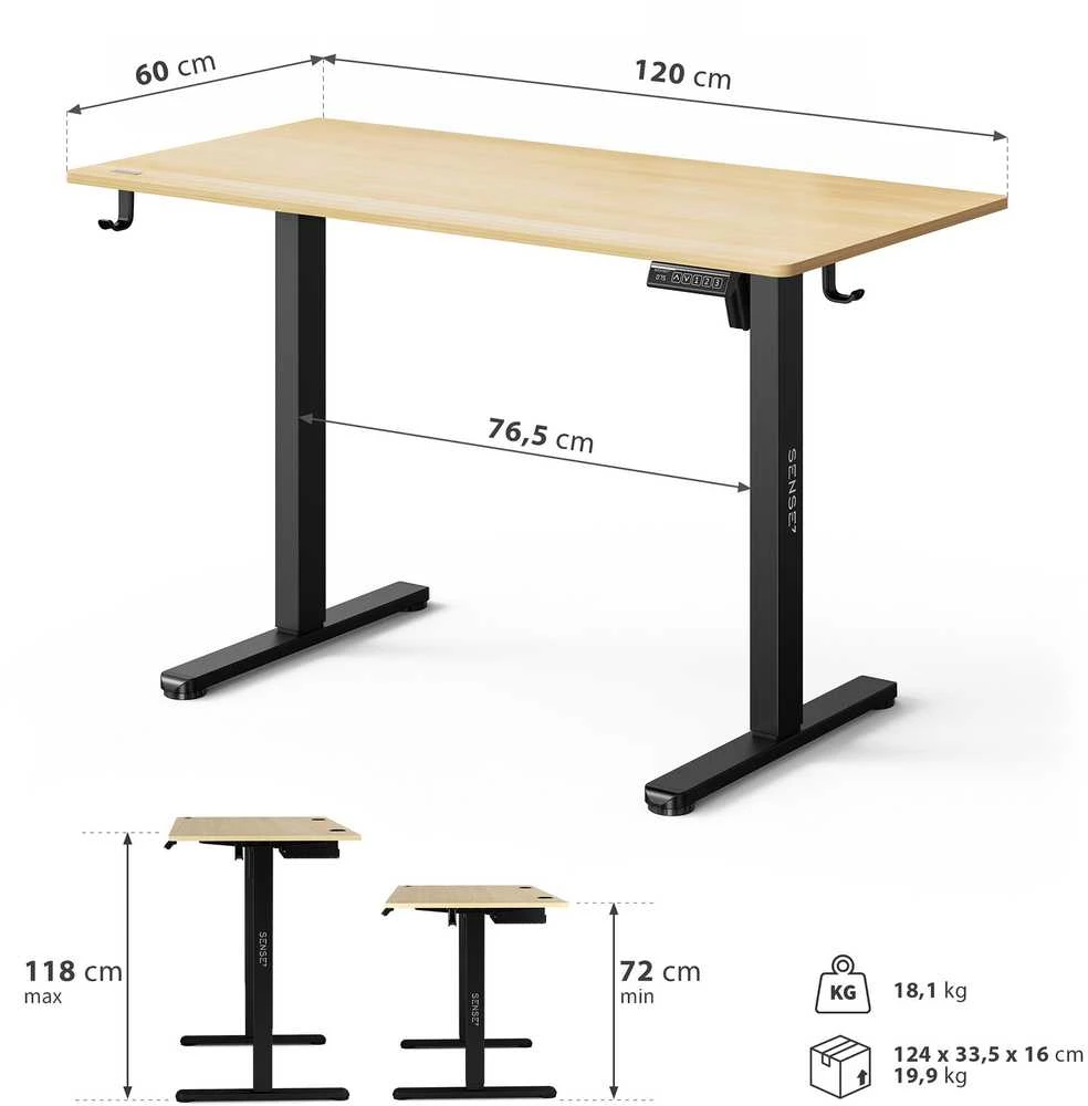 SENSE7 NOJO LIGHT stalas su aukščio reguliavimo schema