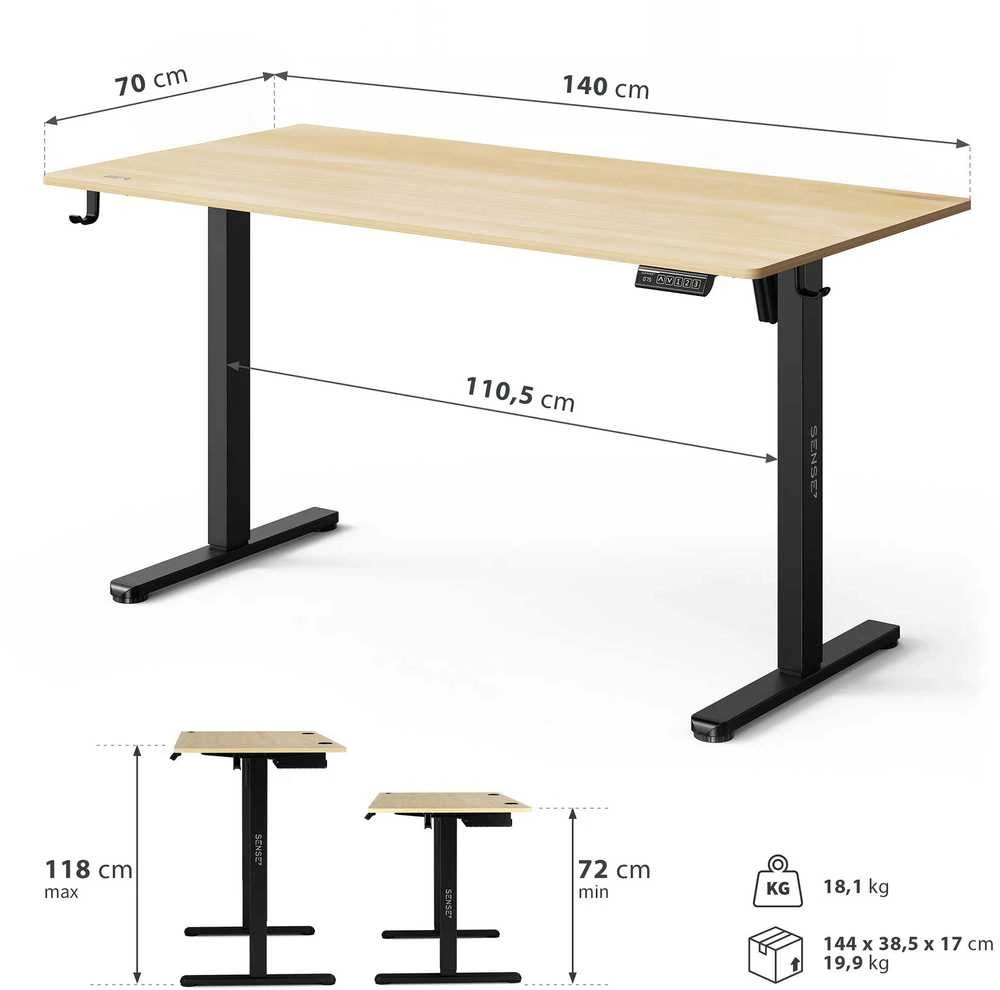 Rašomasis stalas SENSE7 NOJO LIGHT, šviesiai rudos ir juodos spalvos, 140×70 cm