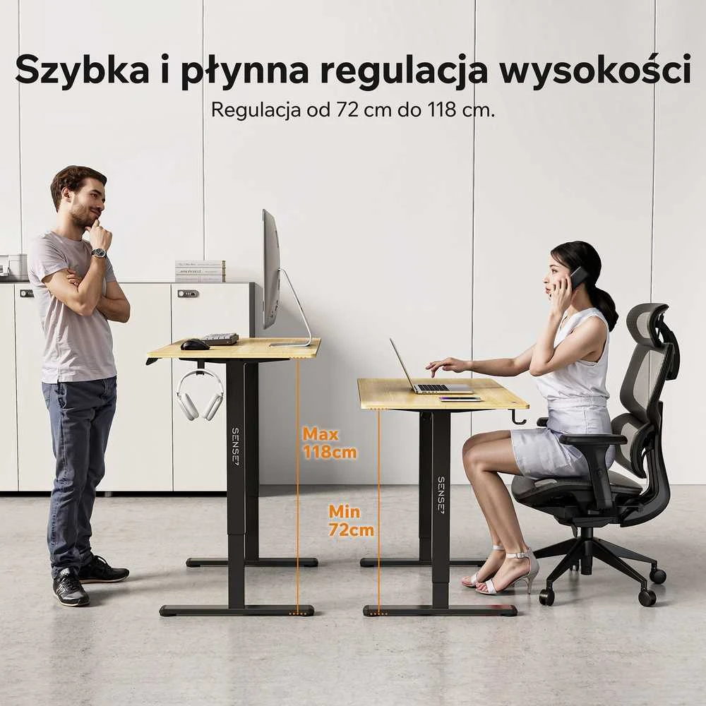 Rašomasis stalas SENSE7 NOJO LIGHT, šviesiai rudas-juodas, 120 × 60 cm