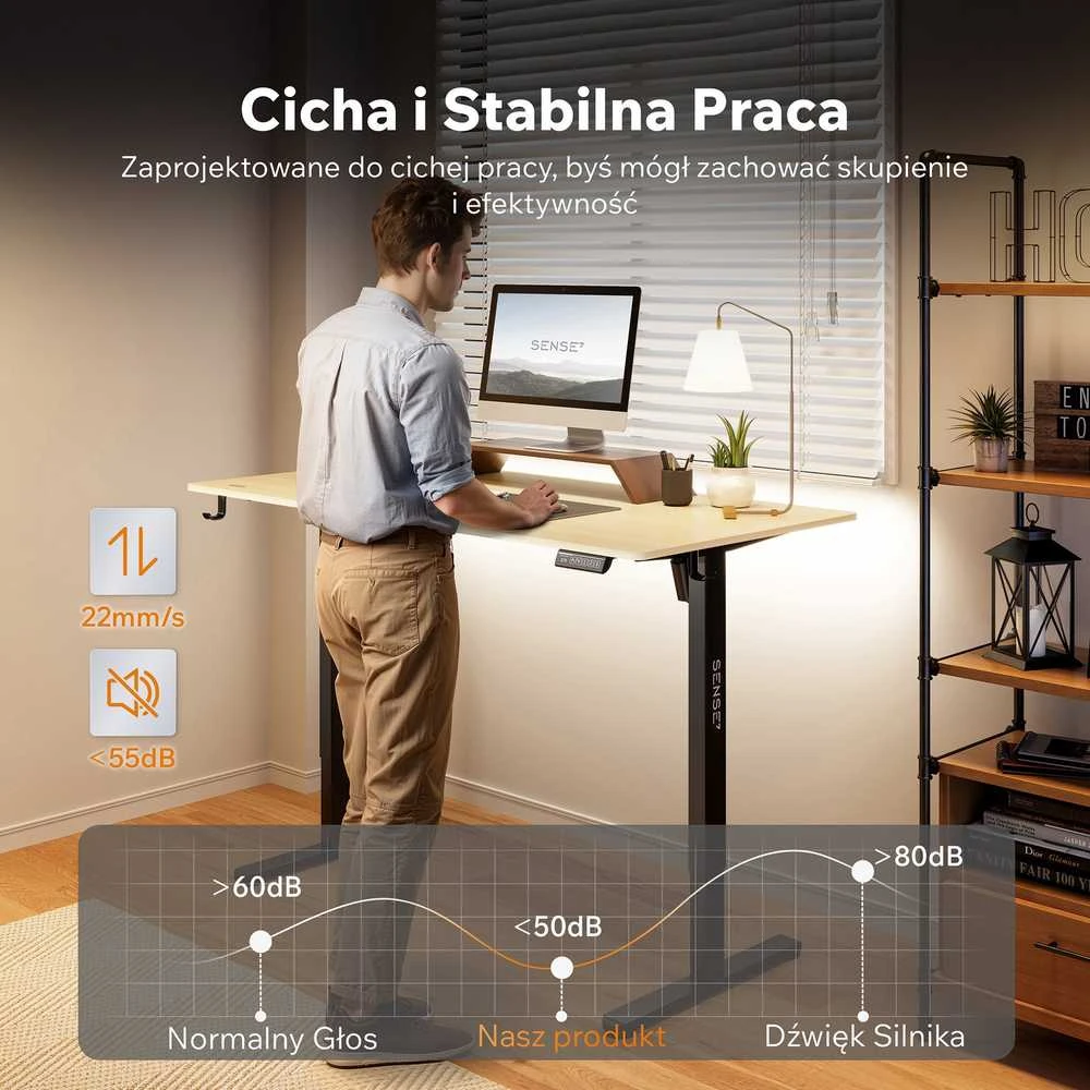 Rašomasis stalas SENSE7 NOJO LIGHT, šviesiai rudos ir juodos spalvos, 140×70 cm