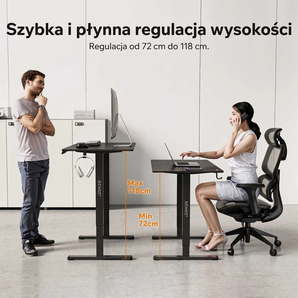 Rašomasis stalas SENSE7 NOJO LIGHT, juodas, 120 × 60 cm