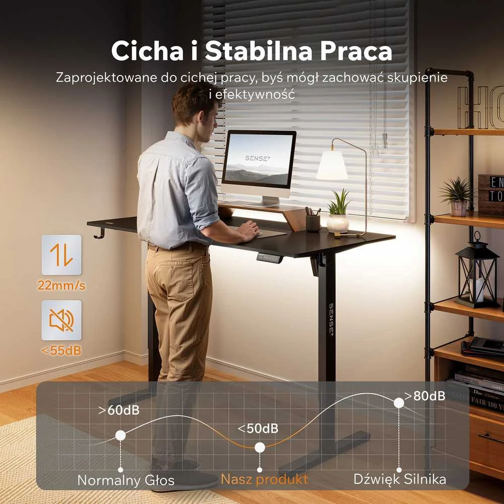 Rašomasis stalas SENSE7 NOJO LIGHT, juodos spalvos, 140×70 cm