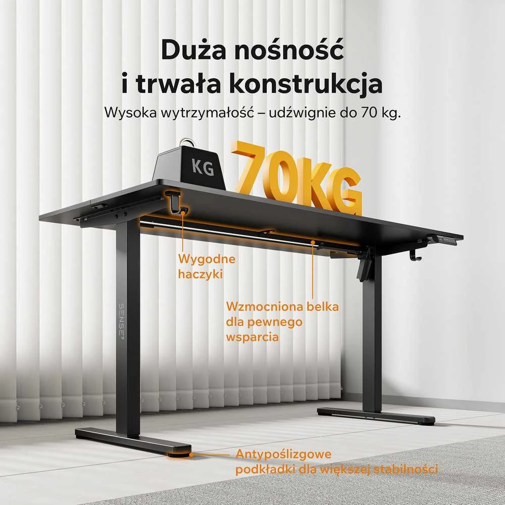 Rašomasis stalas SENSE7 NOJO LIGHT, juodos spalvos, 140×70 cm