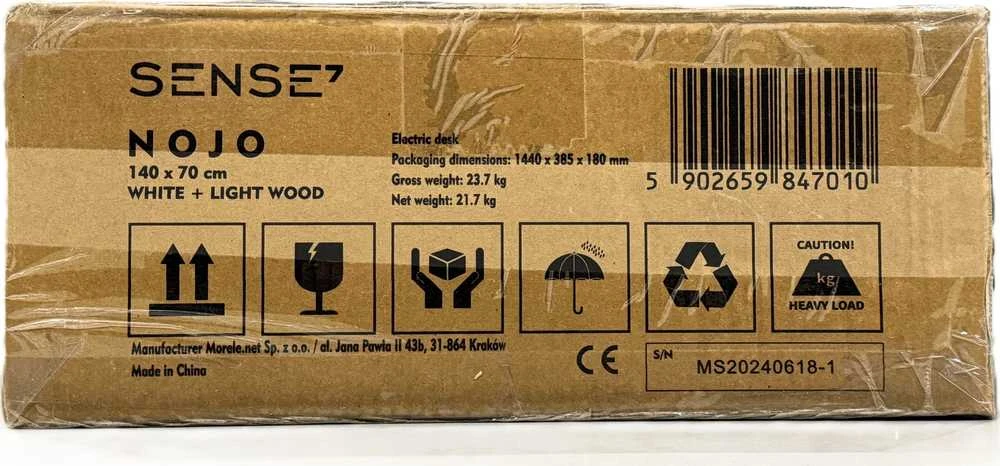 Reguliuojamo aukščio stalas SENSE7 Nojo 140 cmx70 cm, balta/pušies