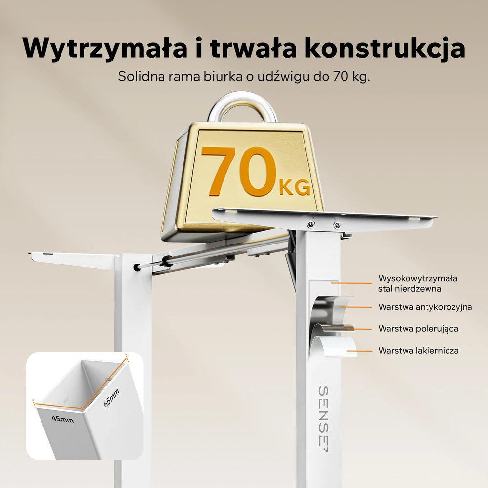 Biurko SENSE7 Rama biurka elektrycznego Nojo Light Balta