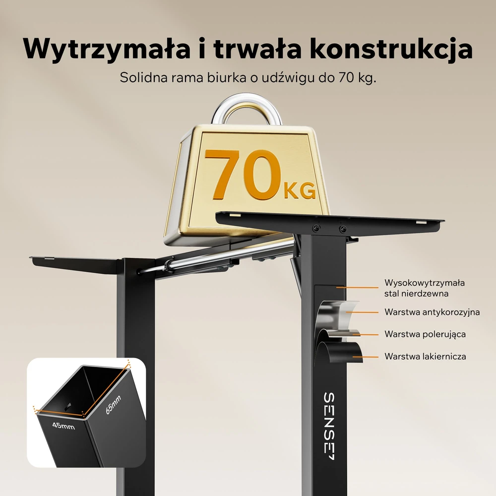 Biurko SENSE7 Rama biurka elektrycznego Nojo Light Juoda
