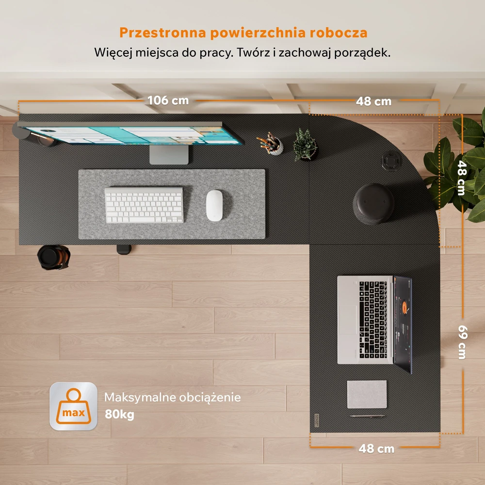Stalviršis SENSE7 Rong kampinis juodas