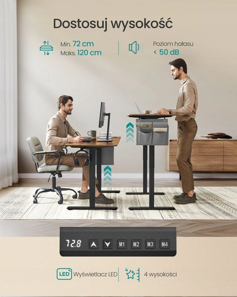 Songmics Reguliuojamo aukščio elektrinis stalas 60 x 140 x (72-120) cm