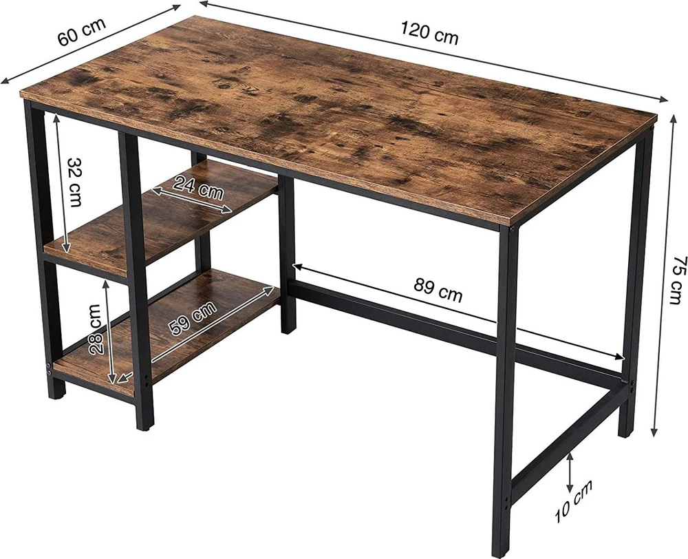 VASAGLE kompiuterinis rašomasis stalas su 2 lentynomis, 120 x 60 x 76 cm, LWD47X