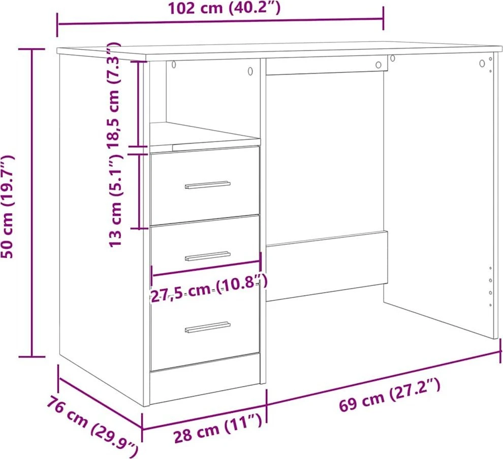Rašomasis stalas Old Wood 102x50x76 cm Inžinierinė mediena
