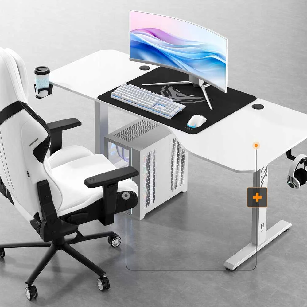 Diablo Chairs Diablo X-Tension 1600 Baltas elektra reguliuojamas Žaidimų Stalas | 1600 x 600 x 1170 mm