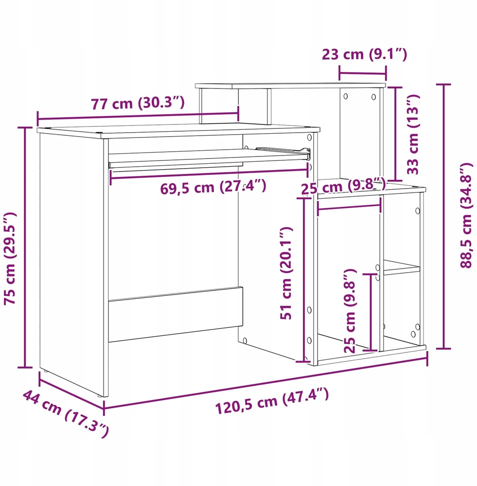 Stalas Betono pilka 120,5 x 44 x 88,5 cm Apdirbta mediena