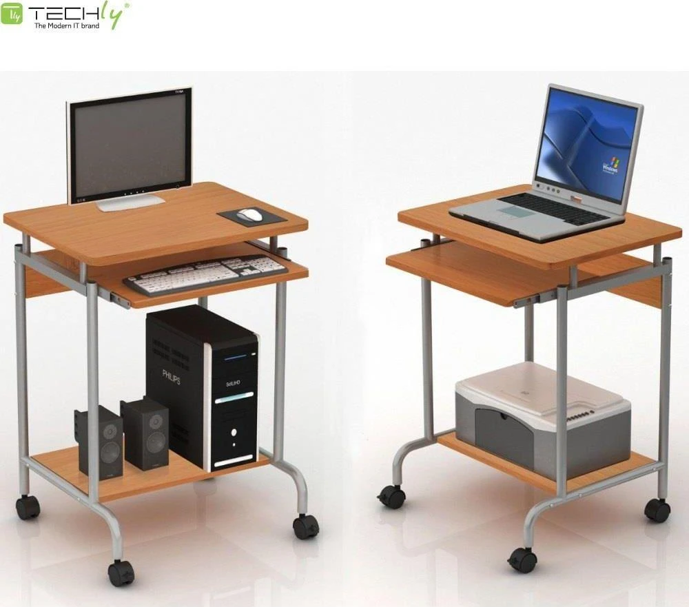Techly Compact stalas su klaviatūros dėklu ir ratukais