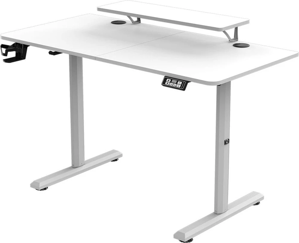 ULTRADESK HIGHLANDER Baltas Biurko su elektryczną regulacją aukščio su laikikliu ausinės i kable 120X60 cm, balta