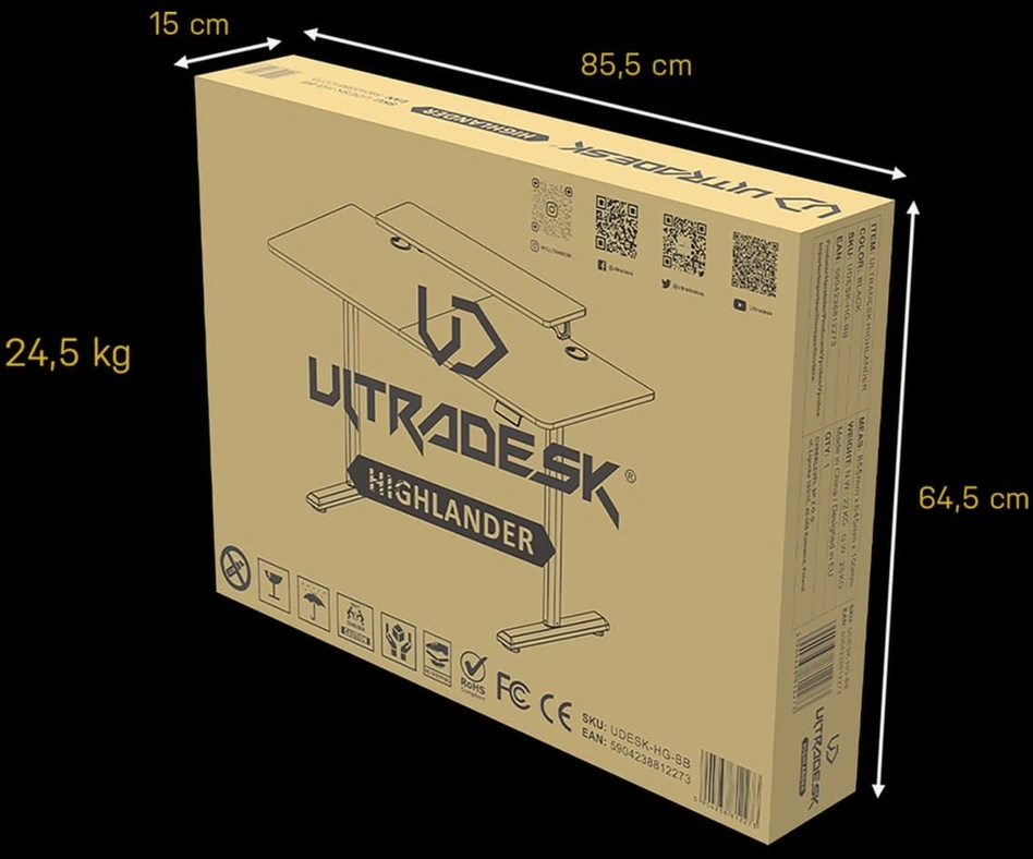 ULTRADESK HIGHLANDER Baltas Biurko su elektryczną regulacją aukščio su laikikliu ausinės i kable 120X60 cm, balta
