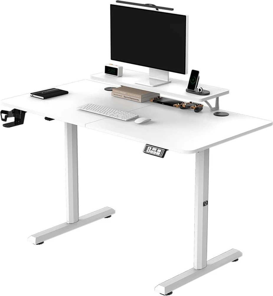 ULTRADESK HIGHLANDER Baltas Biurko su elektryczną regulacją aukščio su laikikliu ausinės i kable 120X60 cm, balta