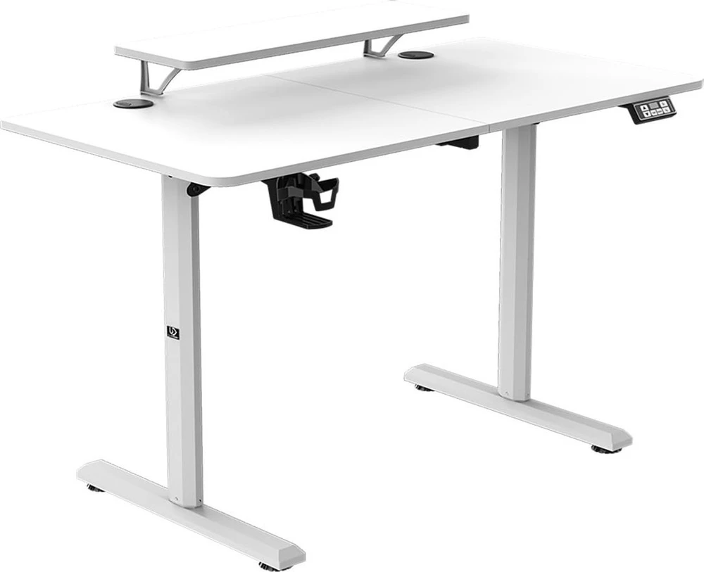 ULTRADESK HIGHLANDER Baltas Biurko su elektryczną regulacją aukščio su laikikliu ausinės i kable 120X60 cm, balta