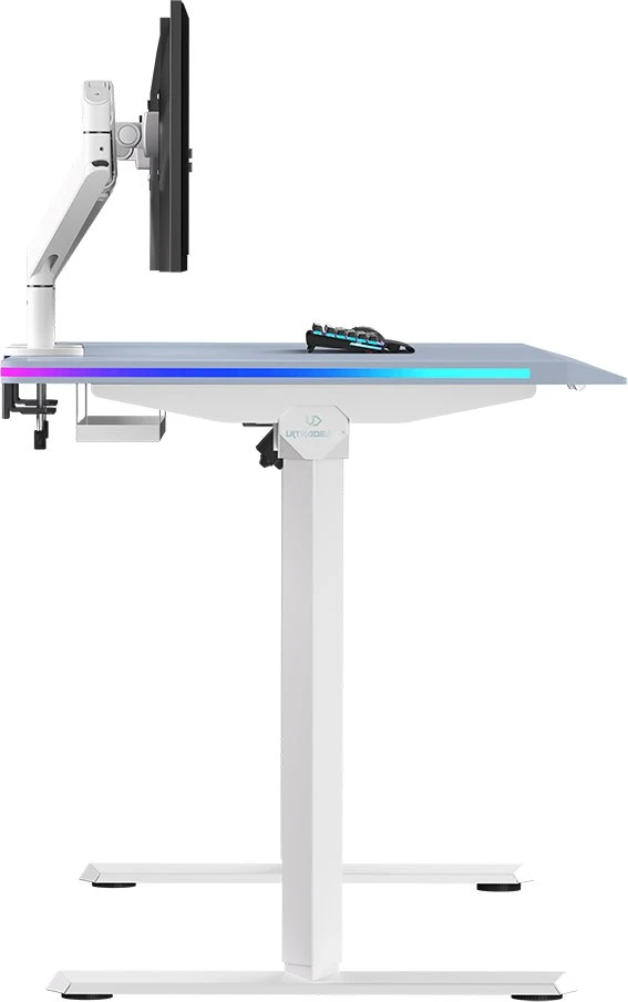 ULTRADESK Biurko dla gracza QUEST, 140x70cm, 72-120cm, balta ir-pilka