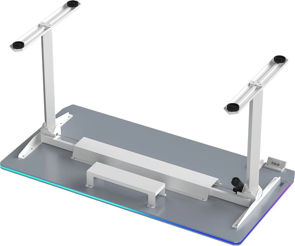 ULTRADESK Biurko dla gracza QUEST, 140x70cm, 72-120cm, balta ir-pilka