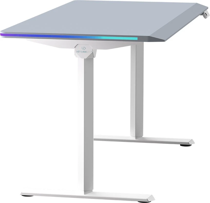 ULTRADESK Biurko dla gracza QUEST, 140x70cm, 72-120cm, balta ir-pilka