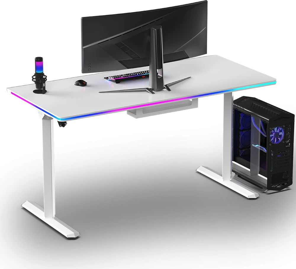 ULTRADESK Biurko dla gracza QUEST, 140x70cm, 72-120cm, balta-balta