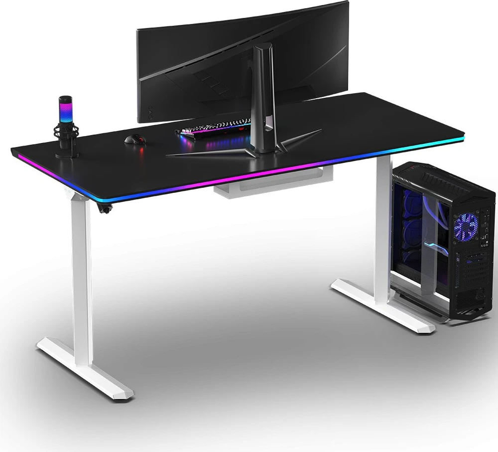 ULTRADESK Biurko dla gracza QUEST, 140x70cm, 72-120cm, baltai-juodas