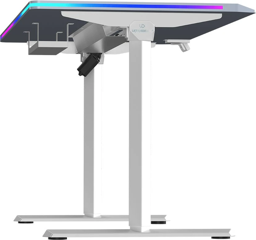 ULTRADESK Biurko dla gracza QUEST, 140x70cm, 72-120cm, balta ir-pilka