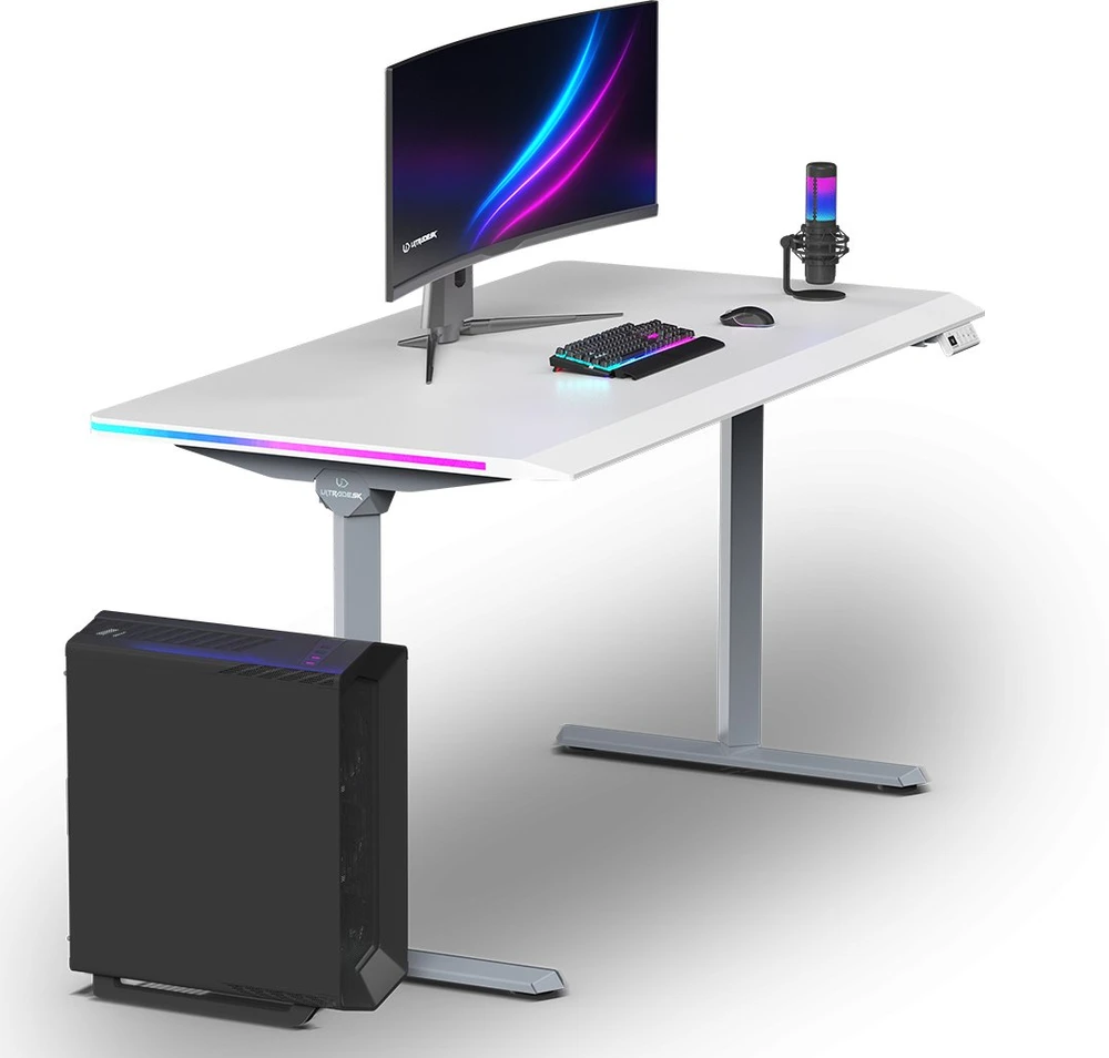 ULTRADESK QUEST žaidimų stalas, 140x70cm, 72-120cm, pilkai baltas