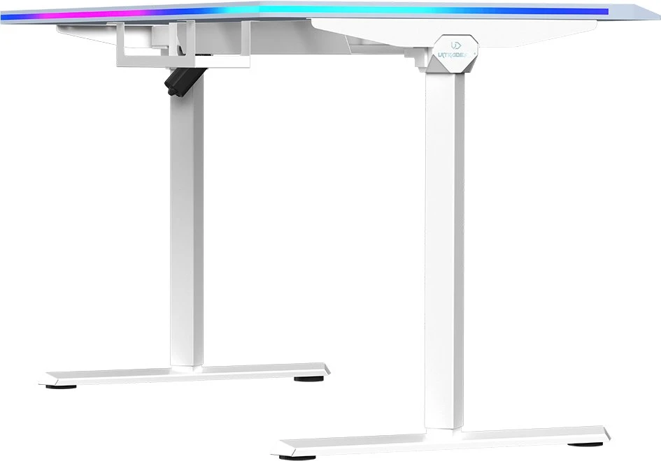 ULTRADESK Biurko dla gracza QUEST, 140x70cm, 72-120cm, balta ir-pilka