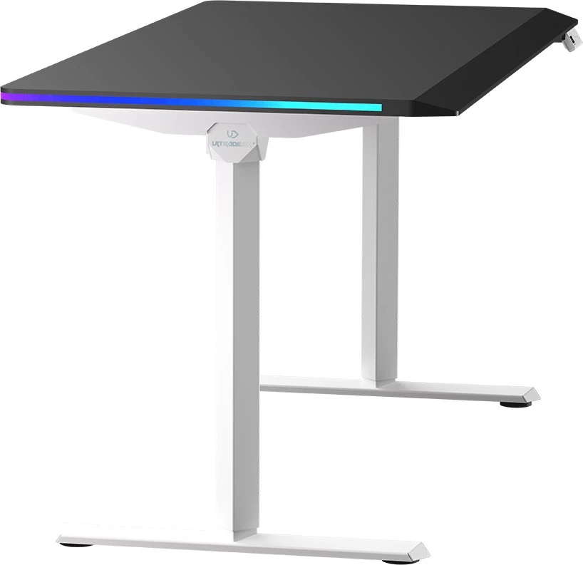 ULTRADESK Biurko dla gracza QUEST, 140x70cm, 72-120cm, baltai-juodas