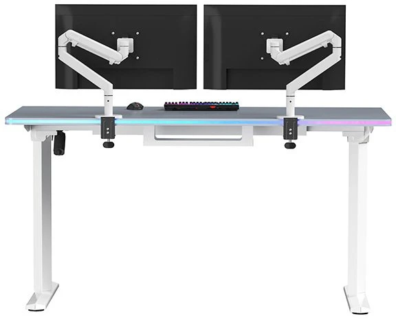 ULTRADESK Biurko dla gracza QUEST, 140x70cm, 72-120cm, balta ir-pilka