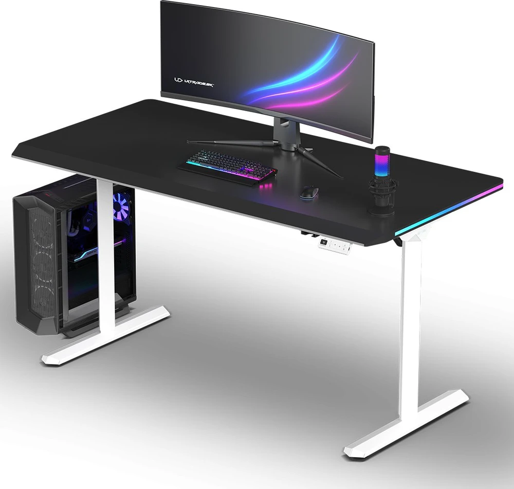 ULTRADESK Biurko dla gracza QUEST, 140x70cm, 72-120cm, baltai-juodas
