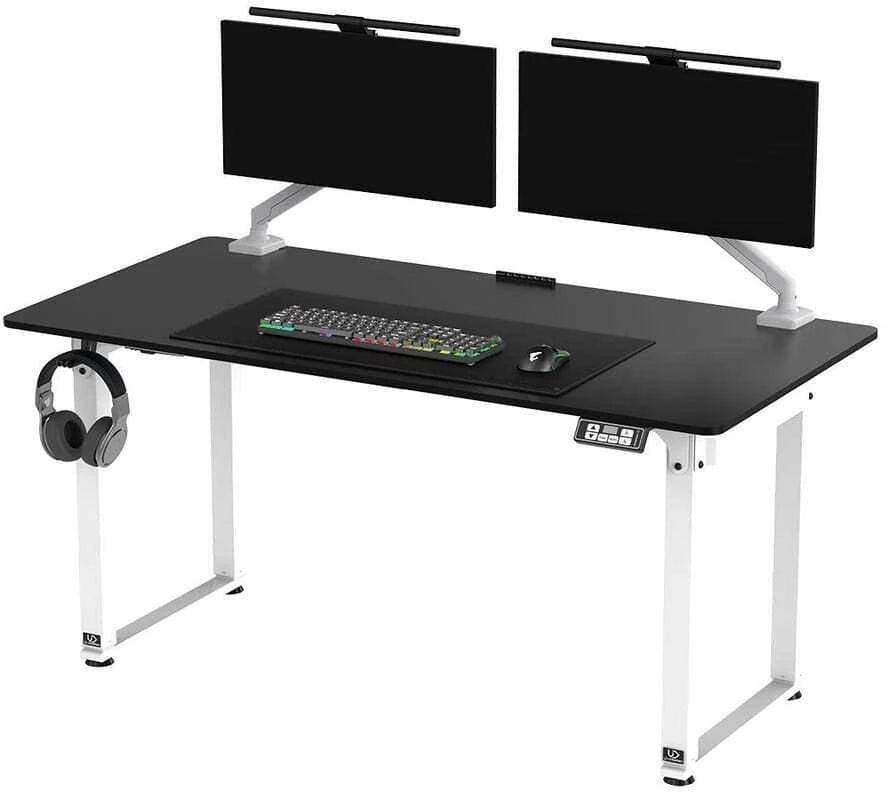ULTRADESK Biurko dla gracza QUEST, 140x70cm, 72-120cm, baltai-juodas