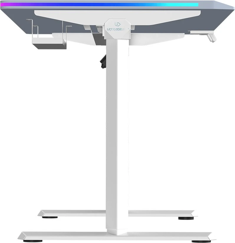 ULTRADESK Biurko dla gracza QUEST, 140x70cm, 72-120cm, balta ir-pilka