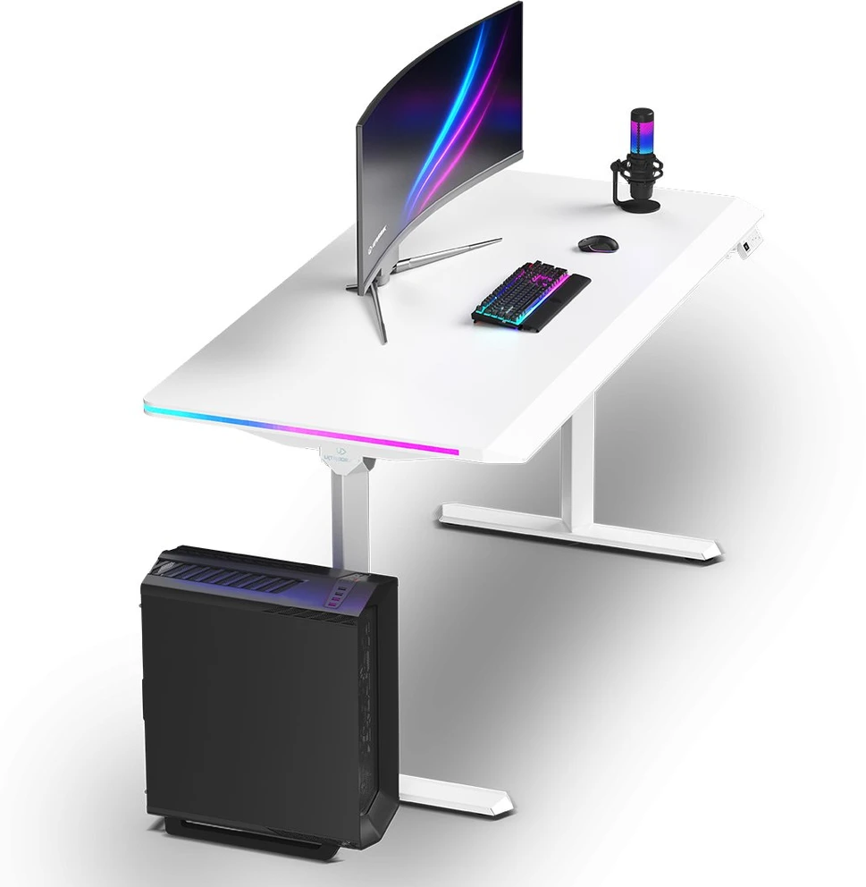 ULTRADESK Biurko dla gracza QUEST, 140x70cm, 72-120cm, balta-balta