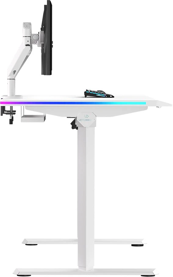 ULTRADESK Biurko dla gracza QUEST, 140x70cm, 72-120cm, balta-balta