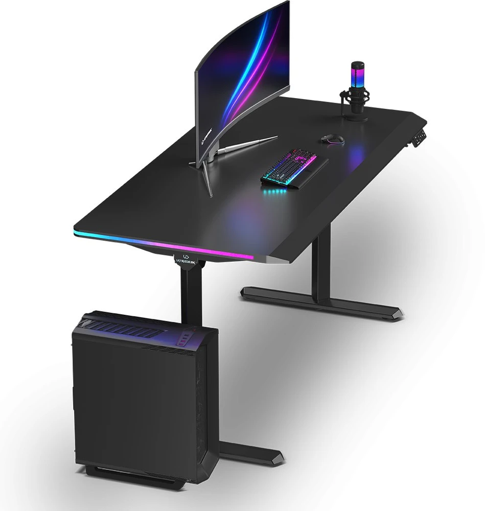 ULTRADESK Biurko dla gracza QUEST, 140x70cm, 72-120cm, juoda-juoda