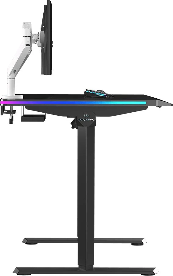 ULTRADESK Biurko dla gracza QUEST, 140x70cm, 72-120cm, juoda-juoda