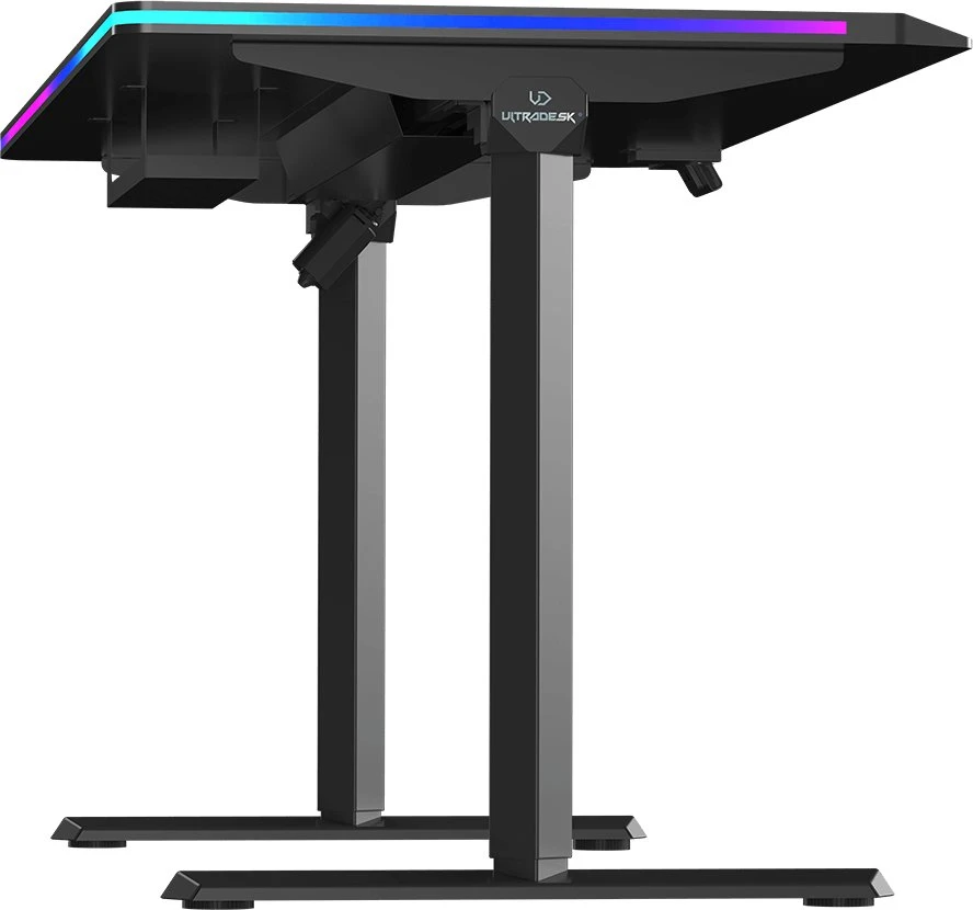 ULTRADESK Biurko dla gracza QUEST, 140x70cm, 72-120cm, juoda-juoda