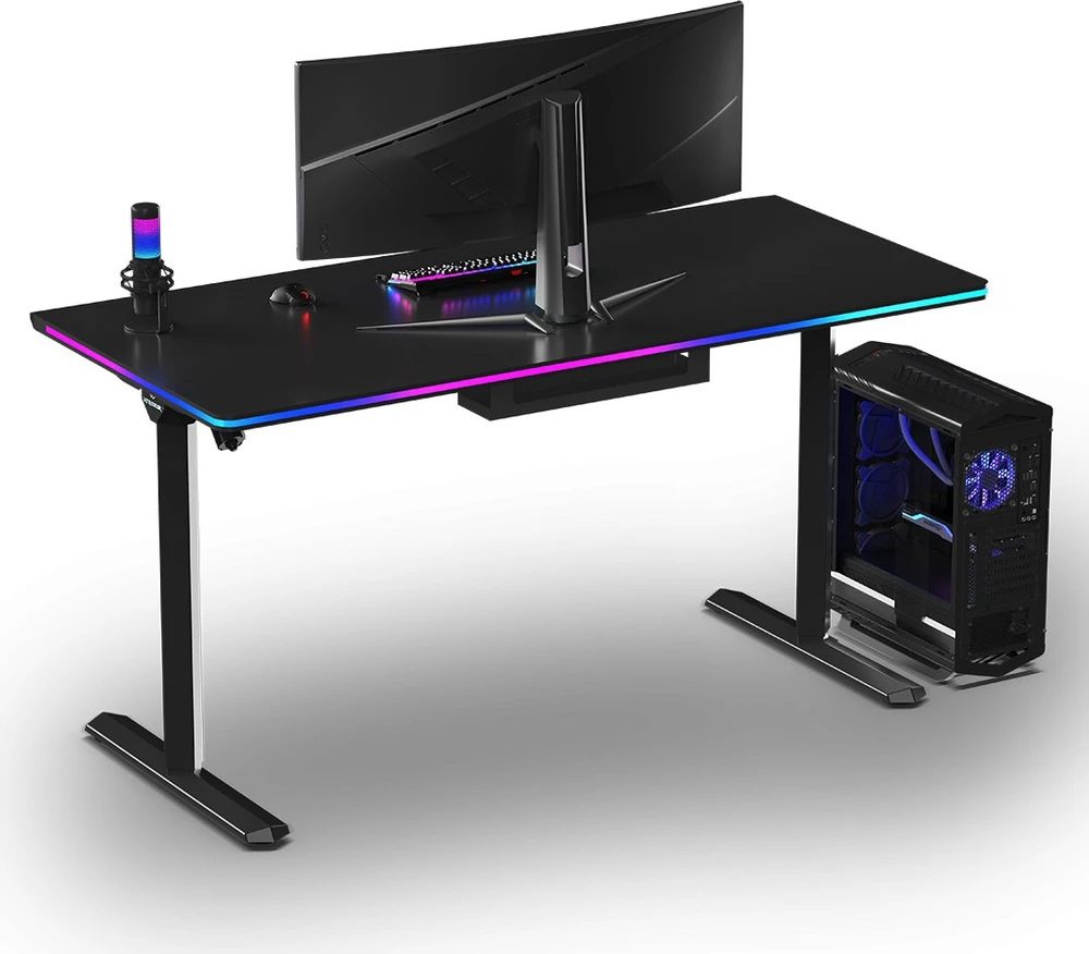 ULTRADESK Biurko dla gracza QUEST, 140x70cm, 72-120cm, juoda-juoda