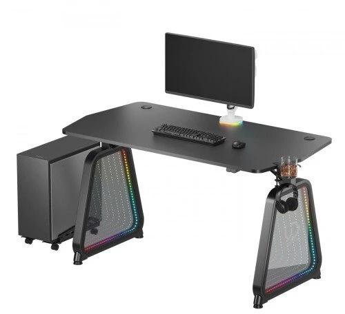 ULTRADESK Biurko dla gracza QUEST, 140x70cm, 72-120cm, juoda-juoda