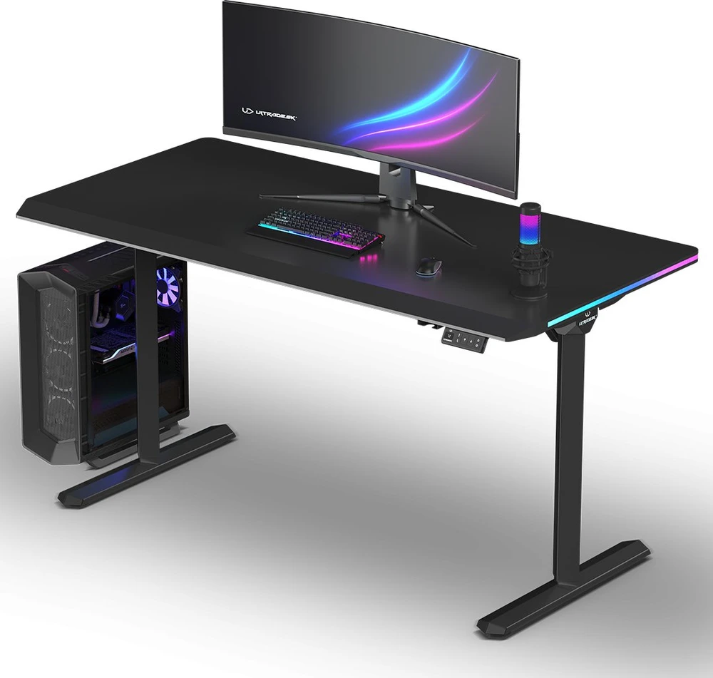 ULTRADESK Biurko dla gracza QUEST, 140x70cm, 72-120cm, juoda-juoda