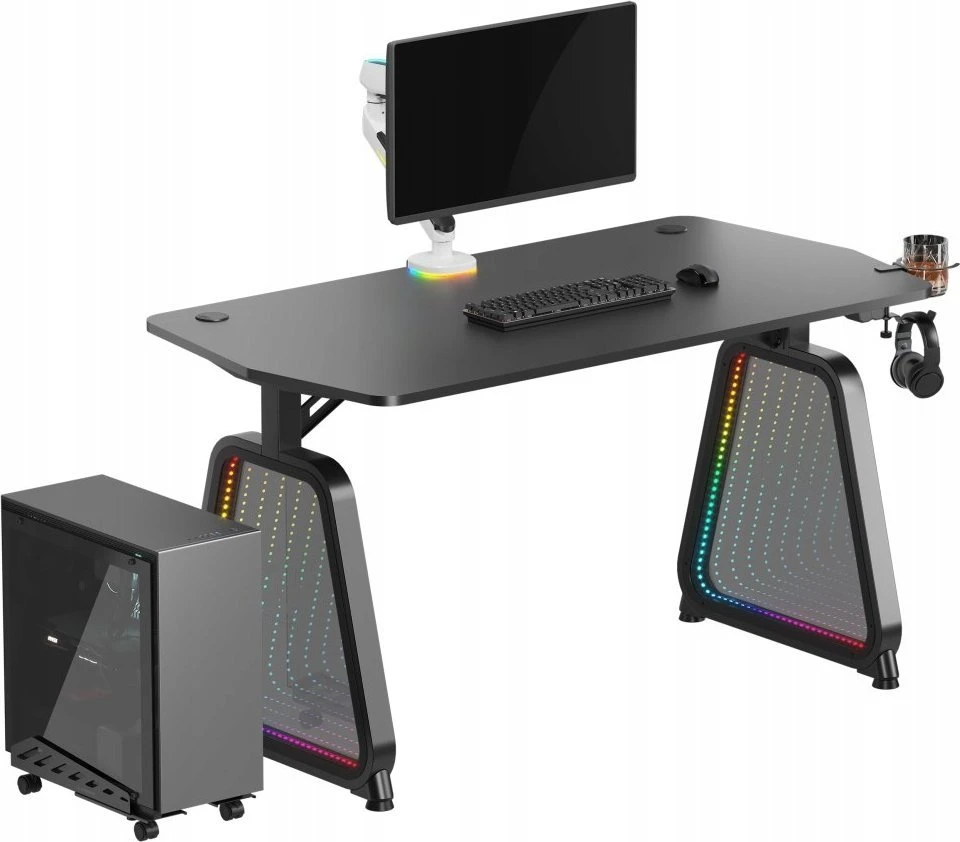 Žaidimų stalas Ultradesk Booster Gaming Desk, Glass LED RGB, Juodas