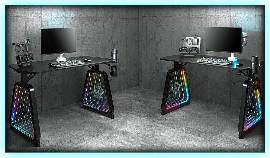 Žaidimų stalas Ultradesk Booster Gaming Desk, Glass LED RGB, Juodas