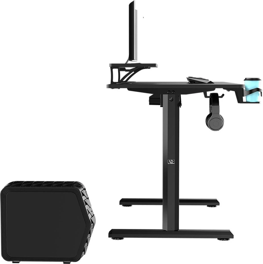 ULTRADESK HIGHLANDER Juodas Biurko su elektryczną regulacją aukščio su laikikliu ausinės i kable 120X60 cm, juoda